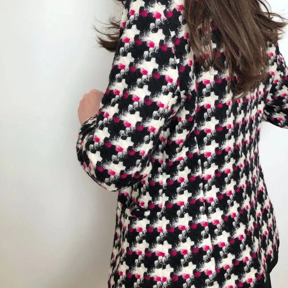 Louben Bracelet Sleeve Bold Houndstooth Tweed Lined VTG Jacket Pink Accents 12 - Picture 7 of 12